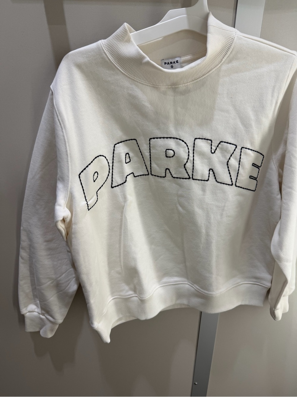 Parke Cream Crewneck Sweatshirt with Black Outline Logo
